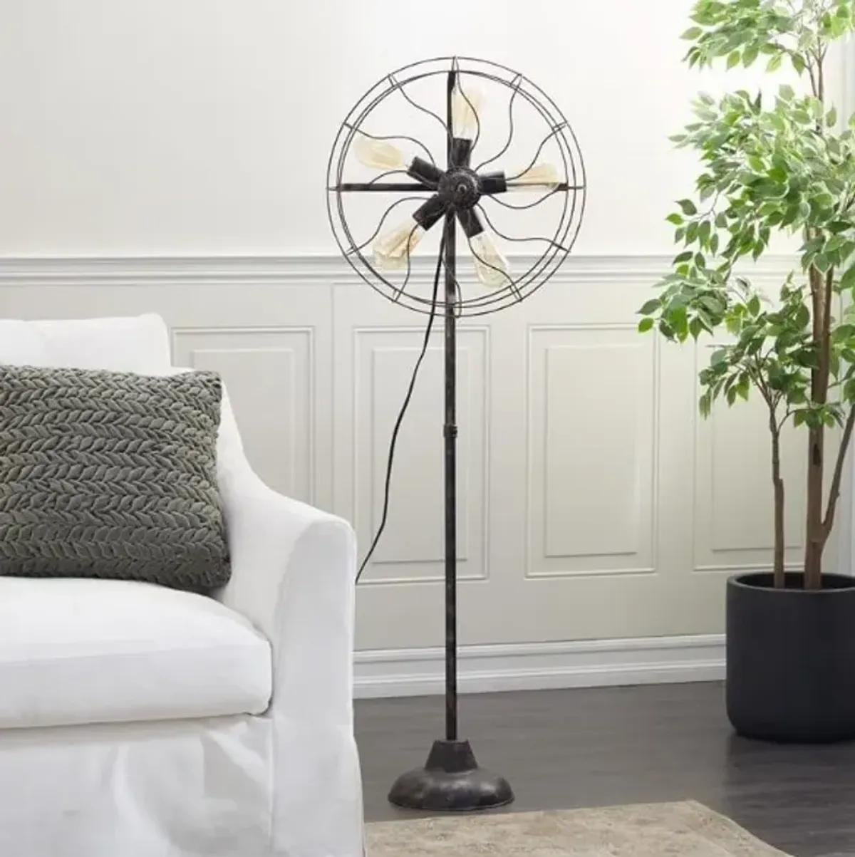 Bronze Metal Fan Floor Lamp 55"H