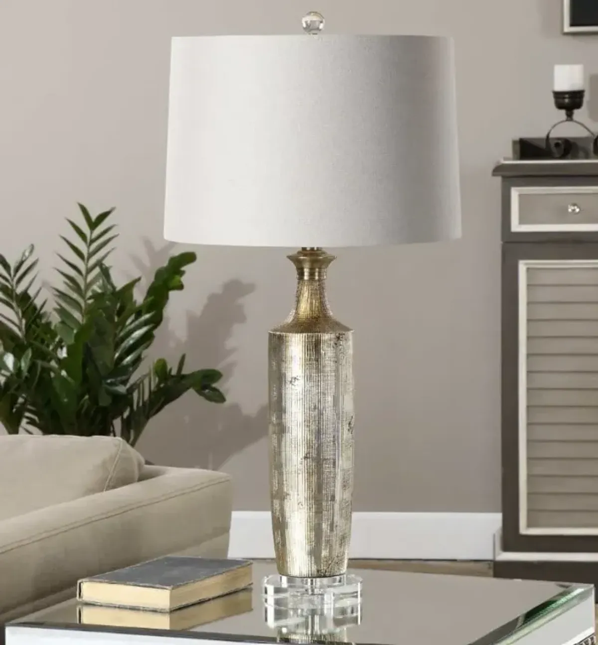 Metallic Bronze and Silver Ceramic Table Lamp 30"H