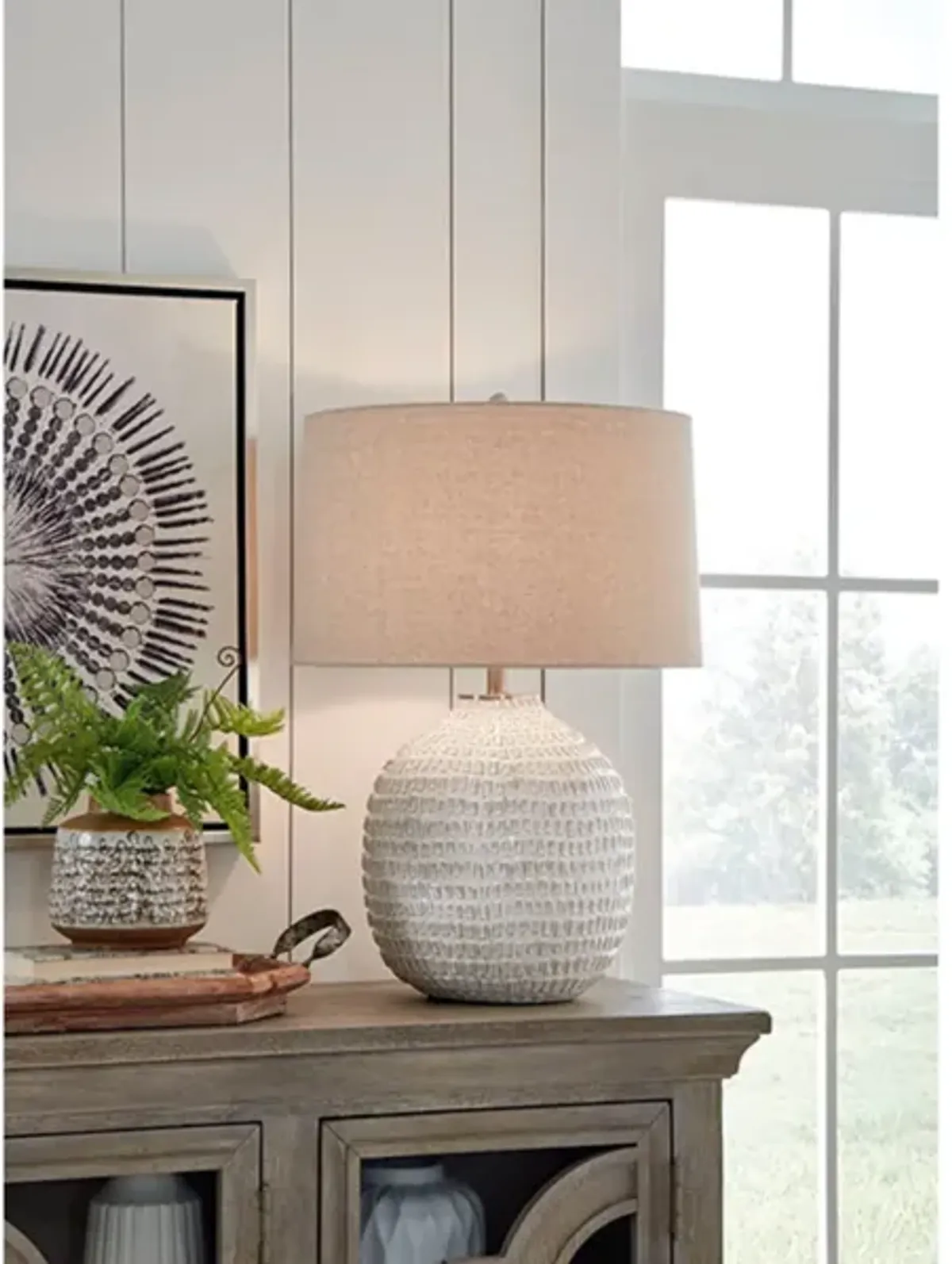 Beige and White Ceramic Table Lamp 26.5"H