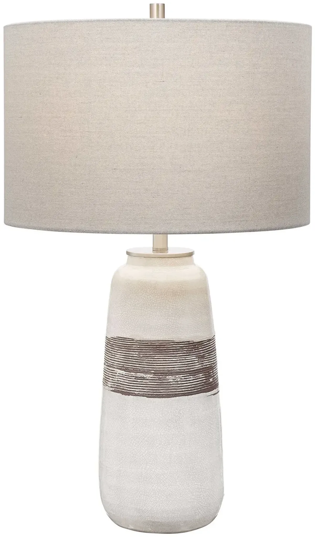 White Crackle Brown Ribbed Ceramic Table Lamp 28"H