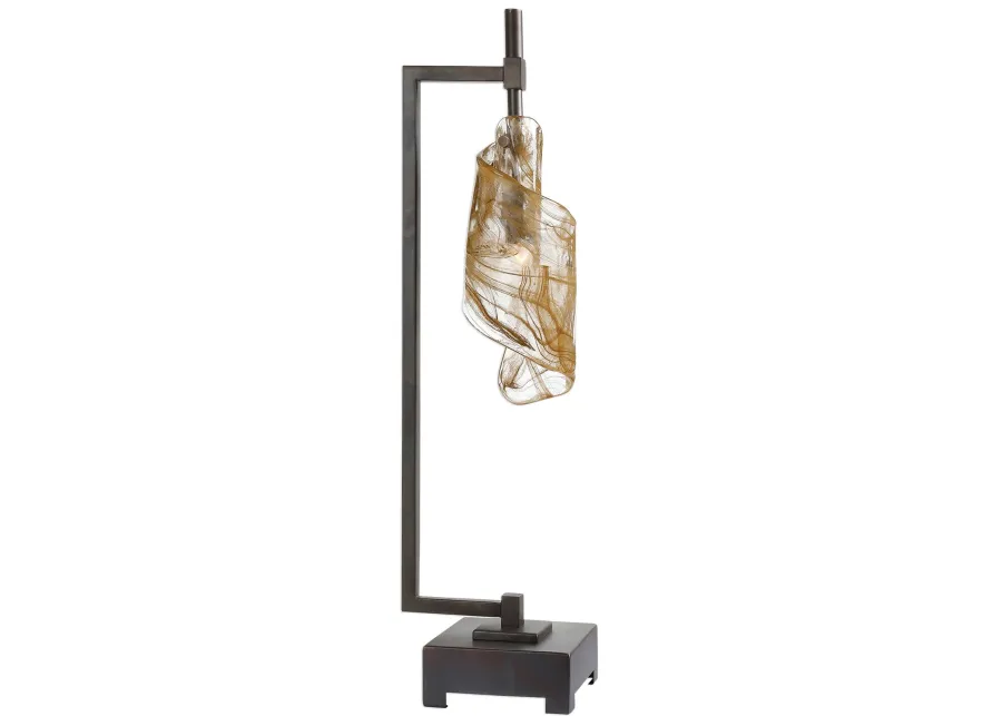 Iron/Amber Art Glass Table Lamp 28"H