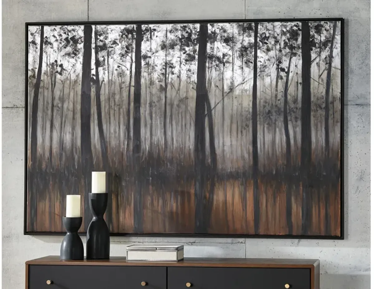 Black, Silver, and Orange Tree Framed Painting 72"W x 48"H