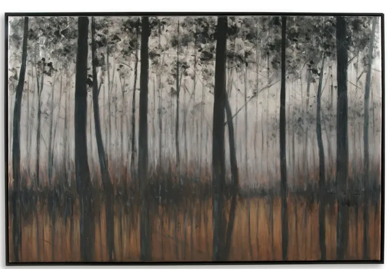 Black, Silver, and Orange Tree Framed Painting 72"W x 48"H