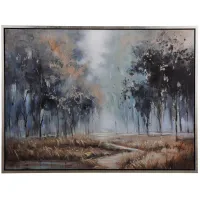 Gold and Blue Tree Lined Path Framed Art 48"W x 36"H