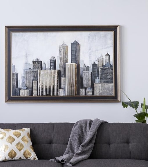 Skyline Handpainted Framed Canvas Art 60"W x 40"H