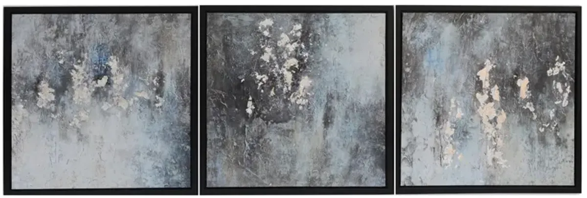 Set of 3 Black and Grey Abstract Canvas Art 22"W X 22"H