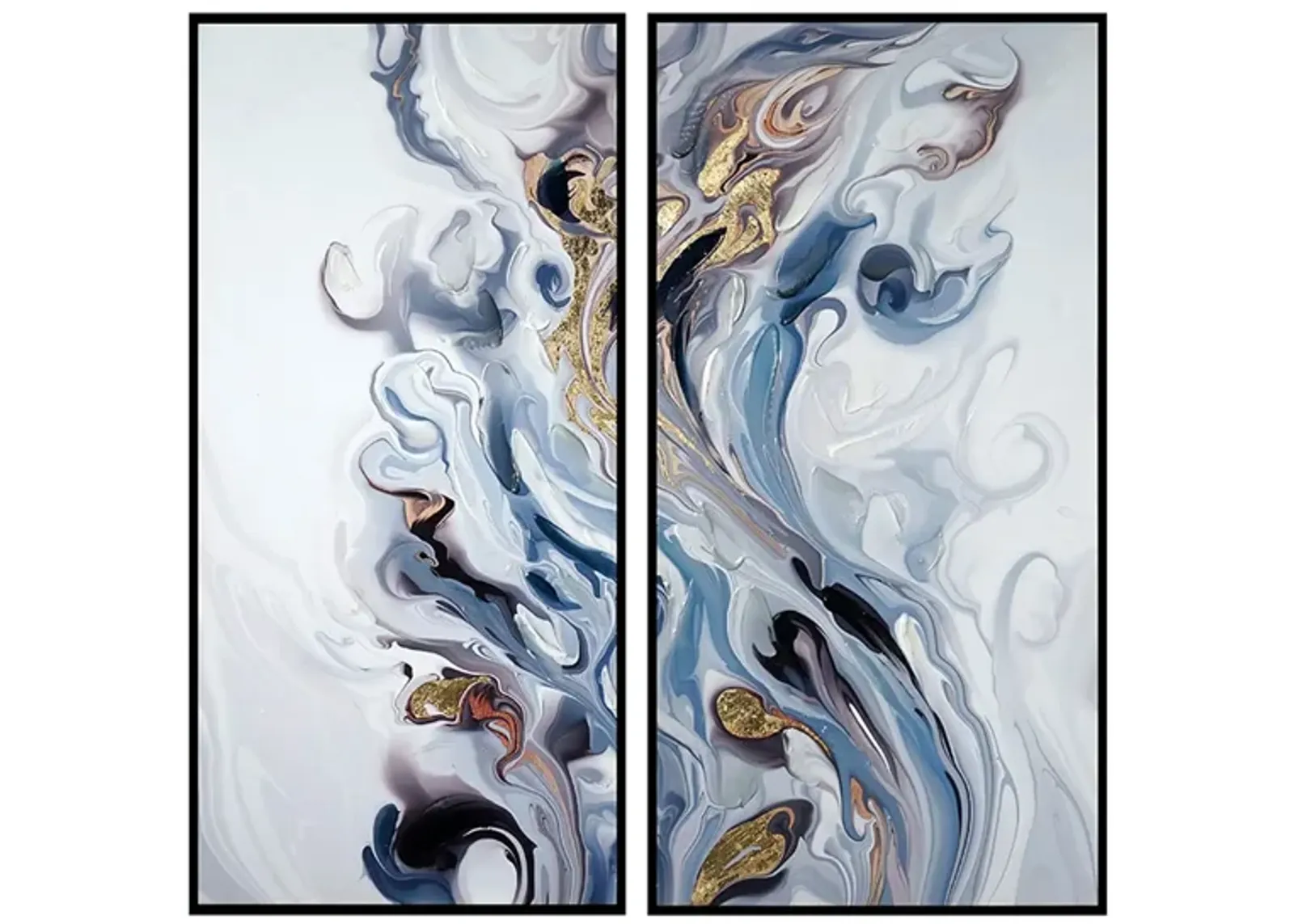 Set of 2 Blue and Gold Smoke Abstract Canvas Art 20"W x 39"H