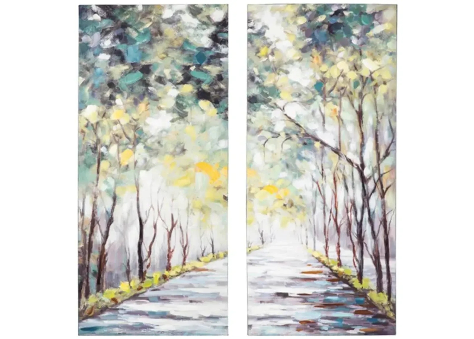 Set of 2 Green and Yellow Trees Paintings 24"W x 54"H