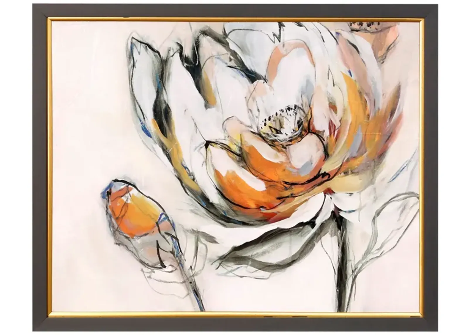 White, Orange, and Peach Flowers Framed Print 35"W x 35"H