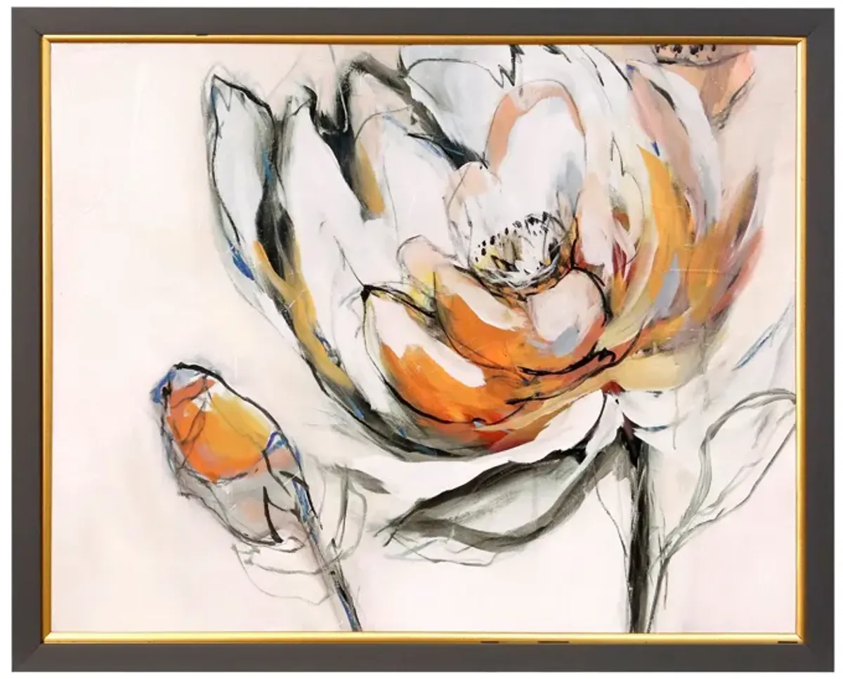 White, Orange, and Peach Flowers Framed Print 35"W x 35"H