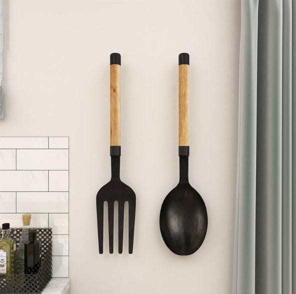 Set of 2 Metal and Wood Fork and Spoon Wall Décor 35"H