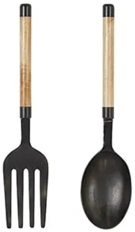 Set of 2 Metal and Wood Fork and Spoon Wall Décor 35"H