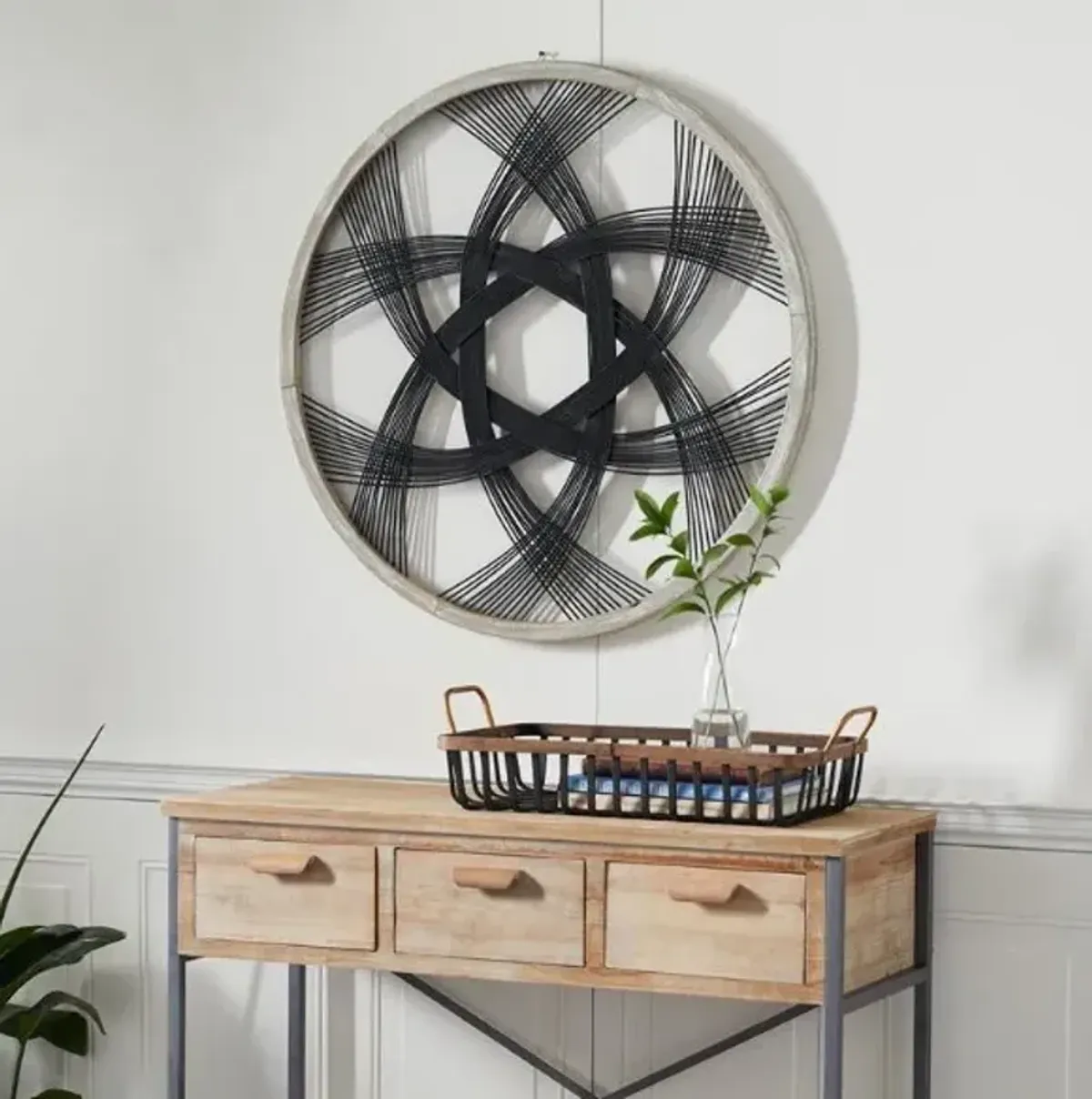 Black Rattan With Wood Frame Wall Decor 33.5"