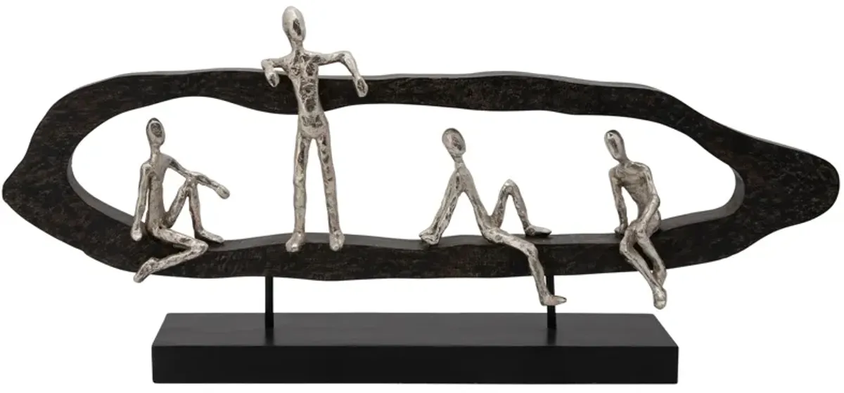 Black and Silver 4 Men Hanging Out Décor 30"W x 13"H