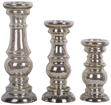 Set of 3 Mercury Glass Candleholders 9.5/12.5/15.5"H