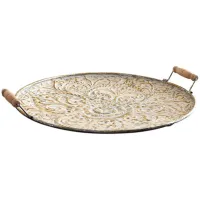 Cream and Gold Metal Tray With Handles 28"W x 31"H