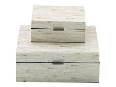 Set of 2 Wood Mother of Pearl White Inlay Boxes 8/12"