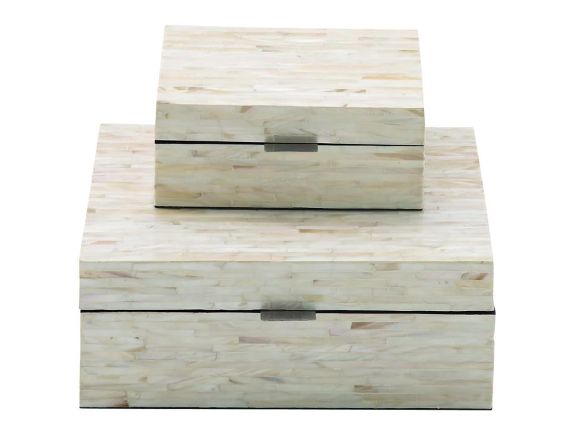 Set of 2 Wood Mother of Pearl White Inlay Boxes 8/12"