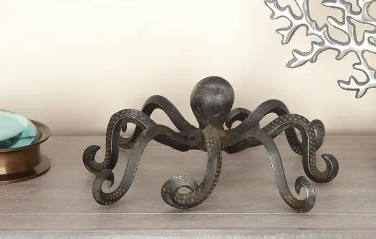 Bronze Metal Octopus Sculpture 12"W x 4"H