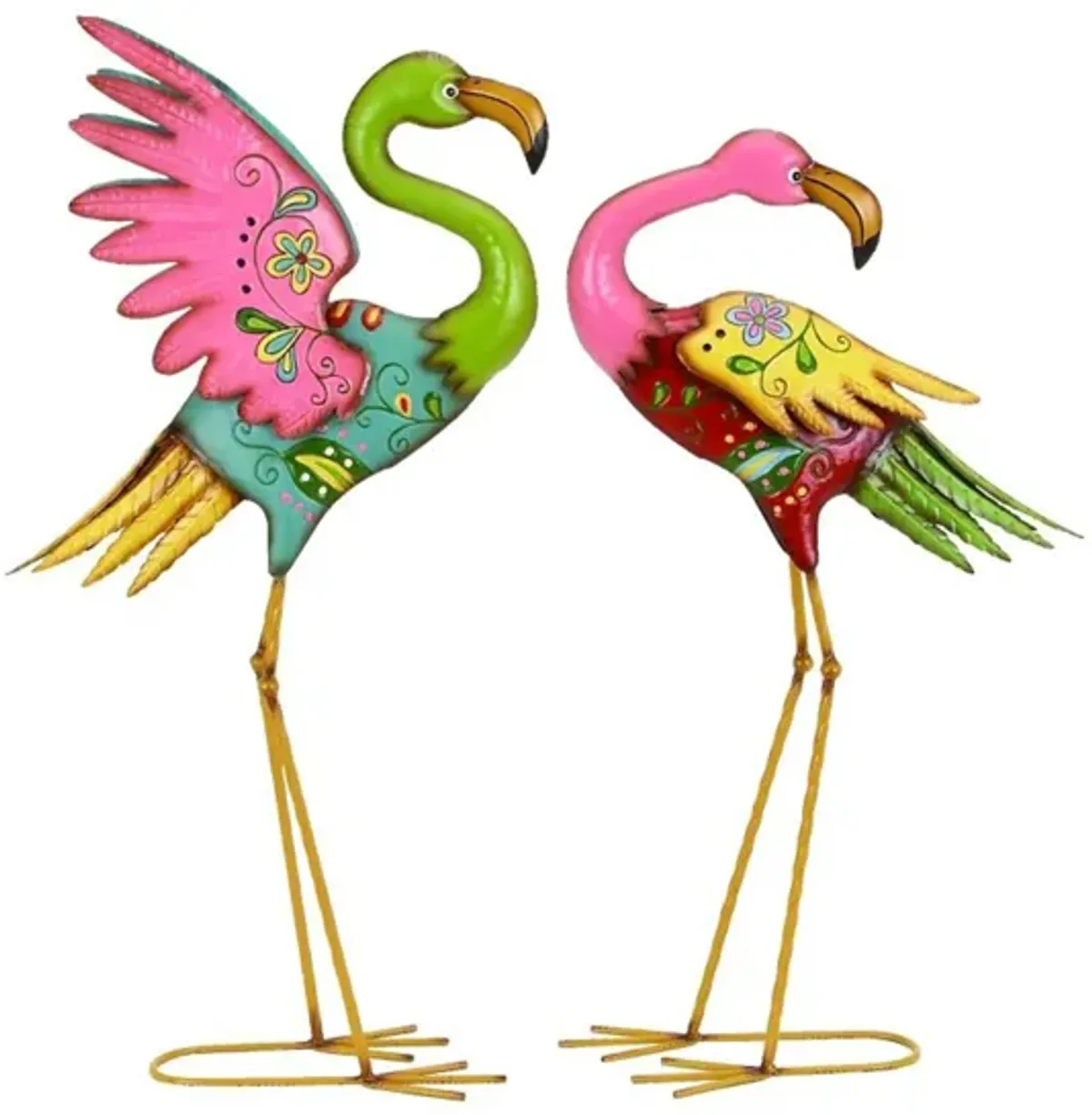 Set of 2 Multi Color Metal Flamingos 28/32"H