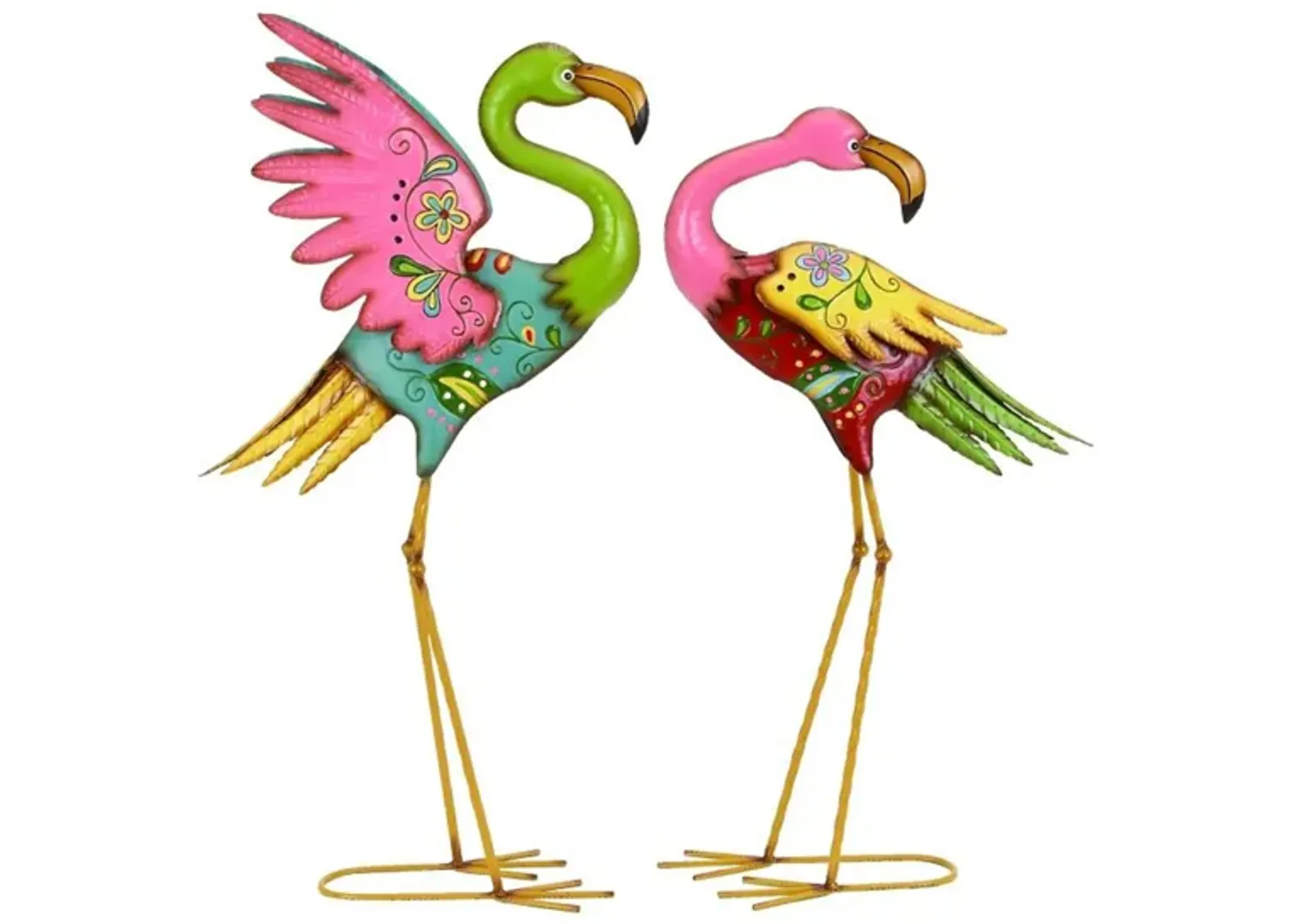 Set of 2 Multi Color Metal Flamingos 28/32"H