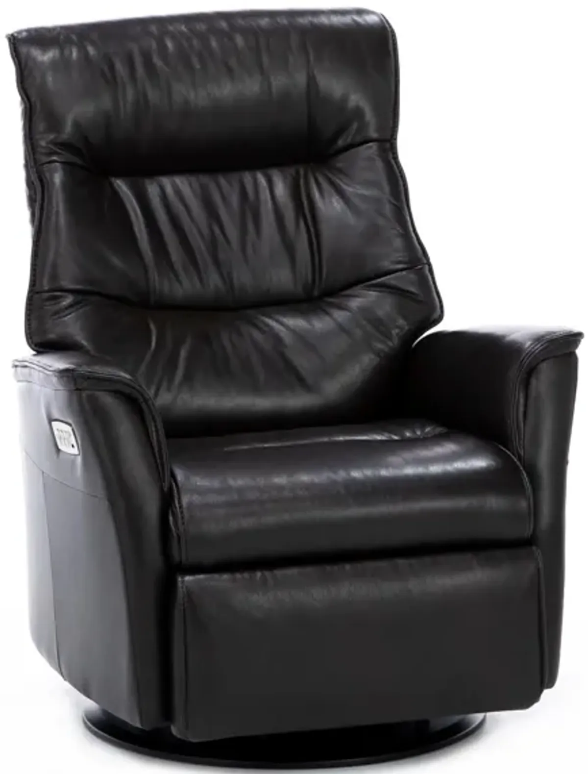 Modern Comfort by Direct Designs Chelsie Leather Fully Loaded Large Swivel Gliding Recliner in Dark