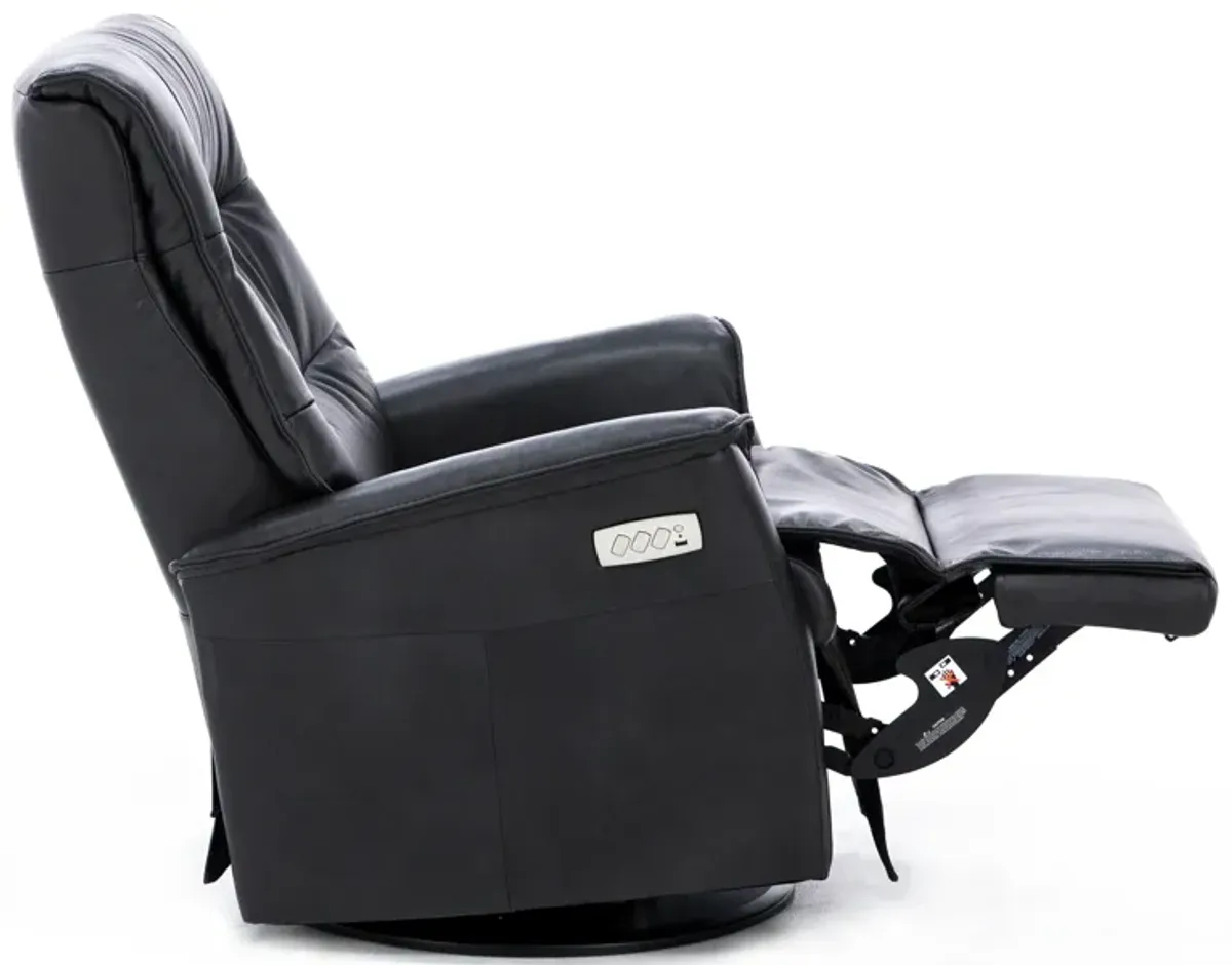 Modern Comfort by Direct Designs Chelsie Leather Fully Loaded Large Swivel Gliding Recliner in Charc