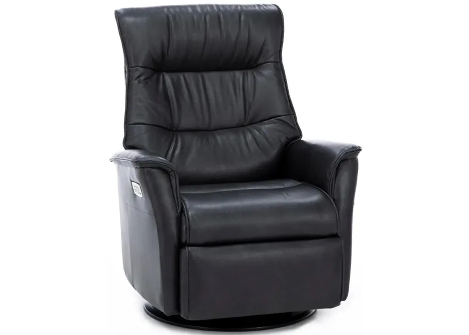 Modern Comfort by Direct Designs Chelsie Leather Fully Loaded Large Swivel Gliding Recliner in Charc