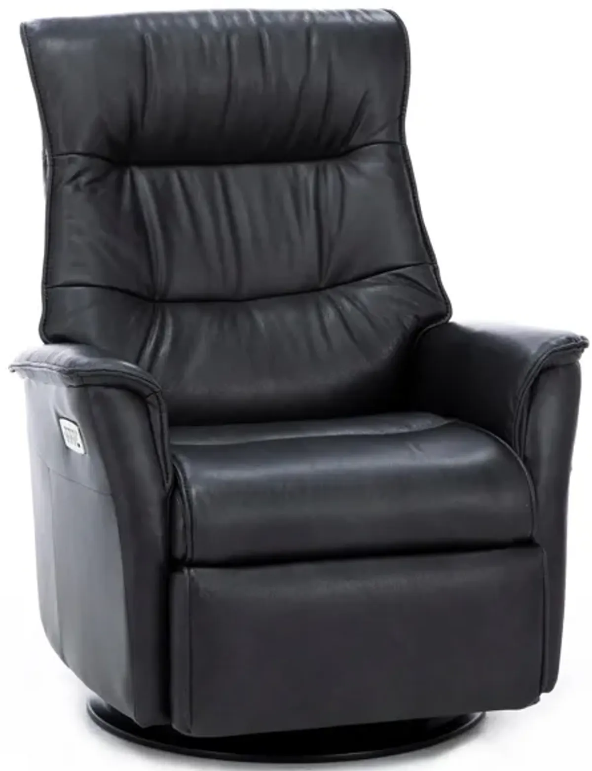 Modern Comfort by Direct Designs Chelsie Leather Fully Loaded Large Swivel Gliding Recliner in Charc