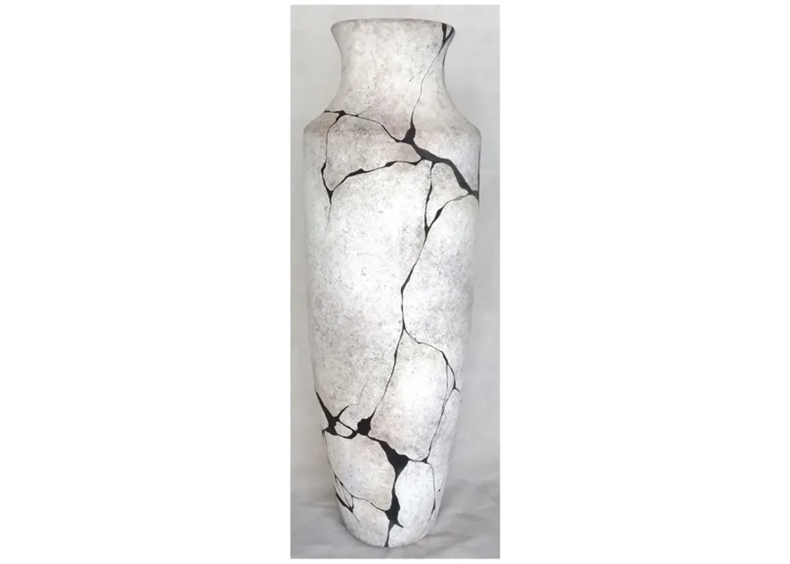 White and Black Medium Marble Like Floor Vase 14"W x 44"H