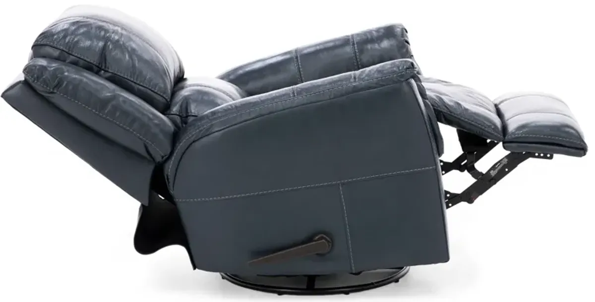 Abramo Leather Manual Glider Recliner in Ocean