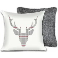 Plaid Deer Faux Fur Pillow 17"W x 17"H