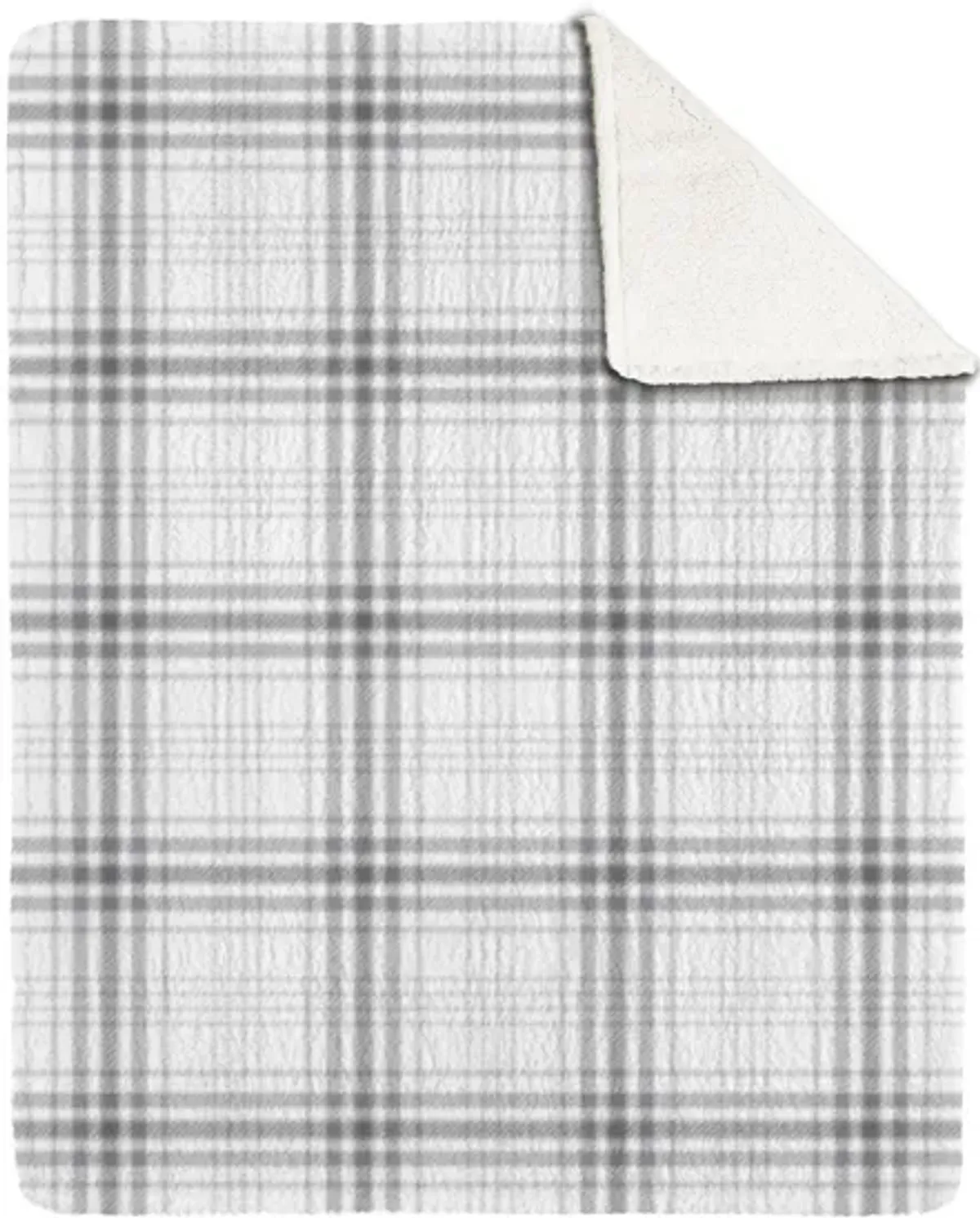 Grey Plaid Sherpa Faux Fur Throw 48"W x 60"L