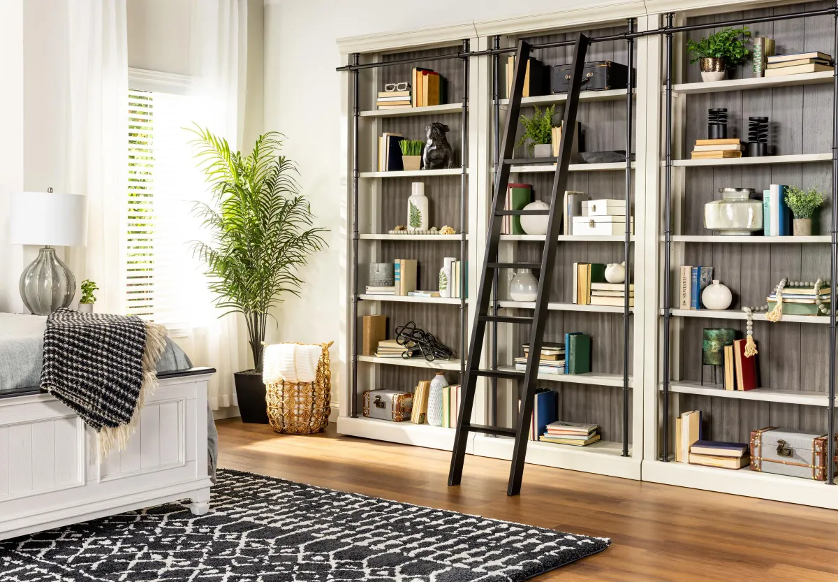 White Toulouse Bookcase Wall with Ladder