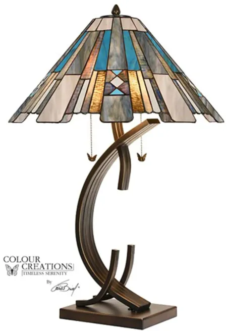 Tahitia Teal and Grey Tiffany-Style Glass Table Lamp 30"H