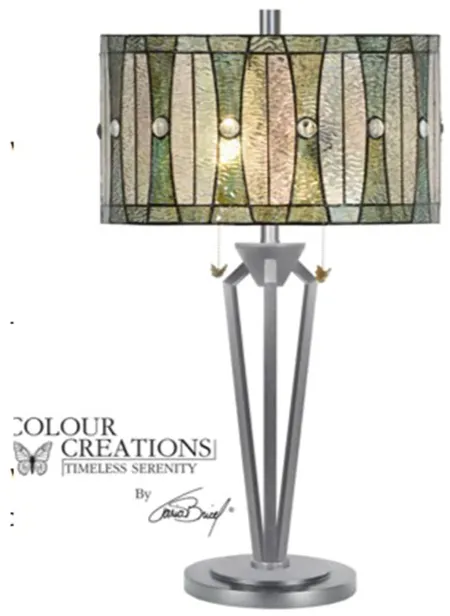 Palm Bay Grey Drum Tiffany-Style Glass Table Lamp 29"H