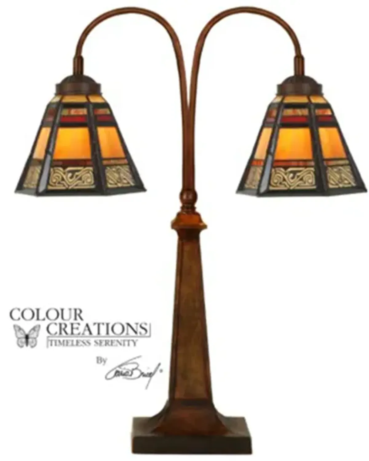 Addie Double-Arm Tiffany-Style Glass Desk Lamp 25.5"H