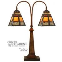 Addie Double-Arm Tiffany-Style Glass Desk Lamp 25.5"H