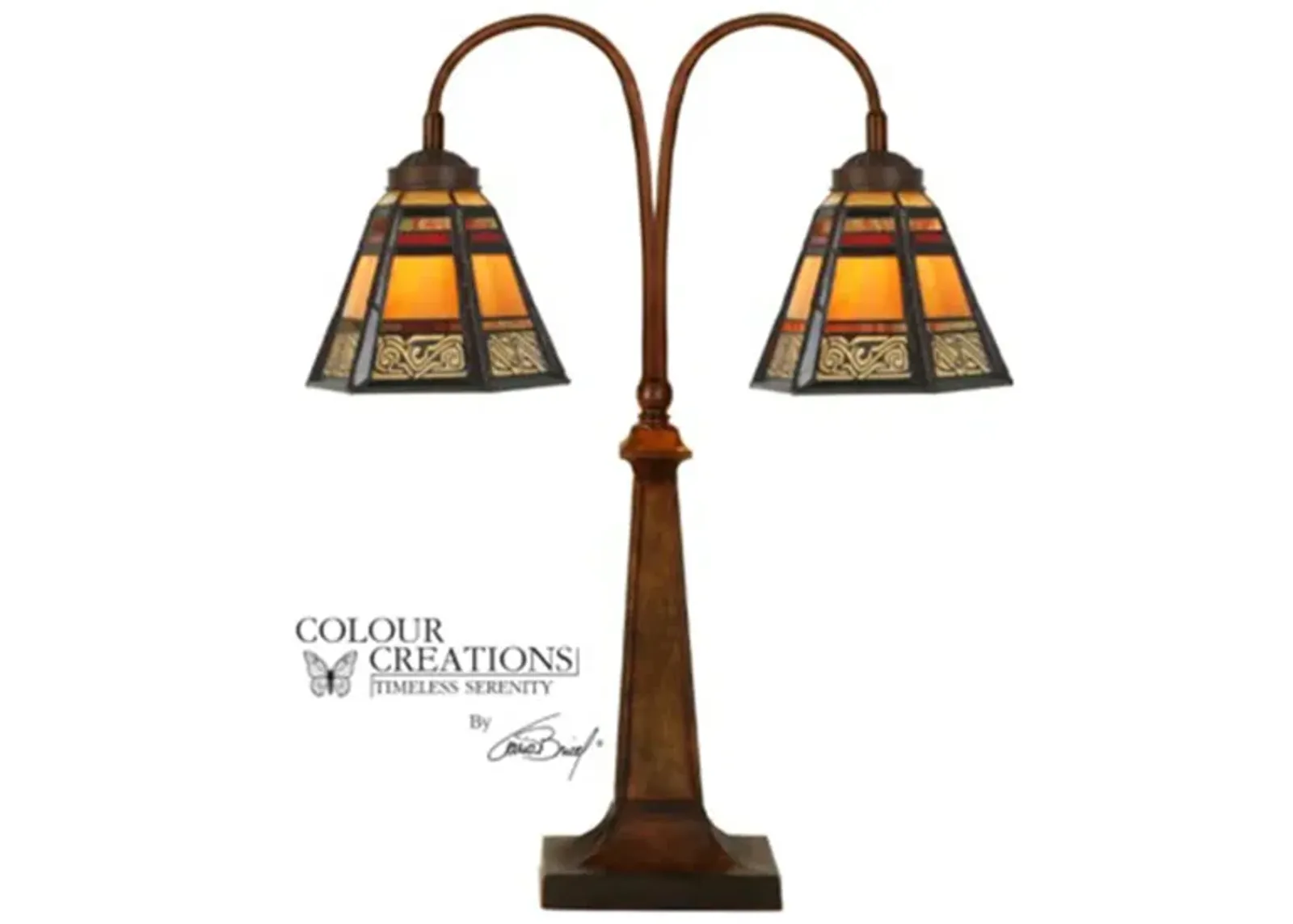 Addie Double-Arm Tiffany-Style Glass Desk Lamp 25.5"H