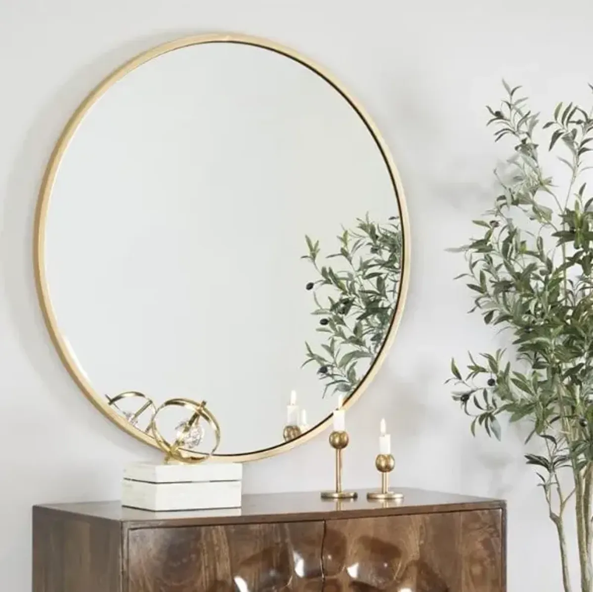 Gold Metal Beveled Wall Mirror 36" Round