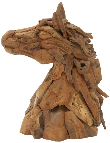 Teak Wood Horse Head Sculpture 10"W x 18"D x 24"H