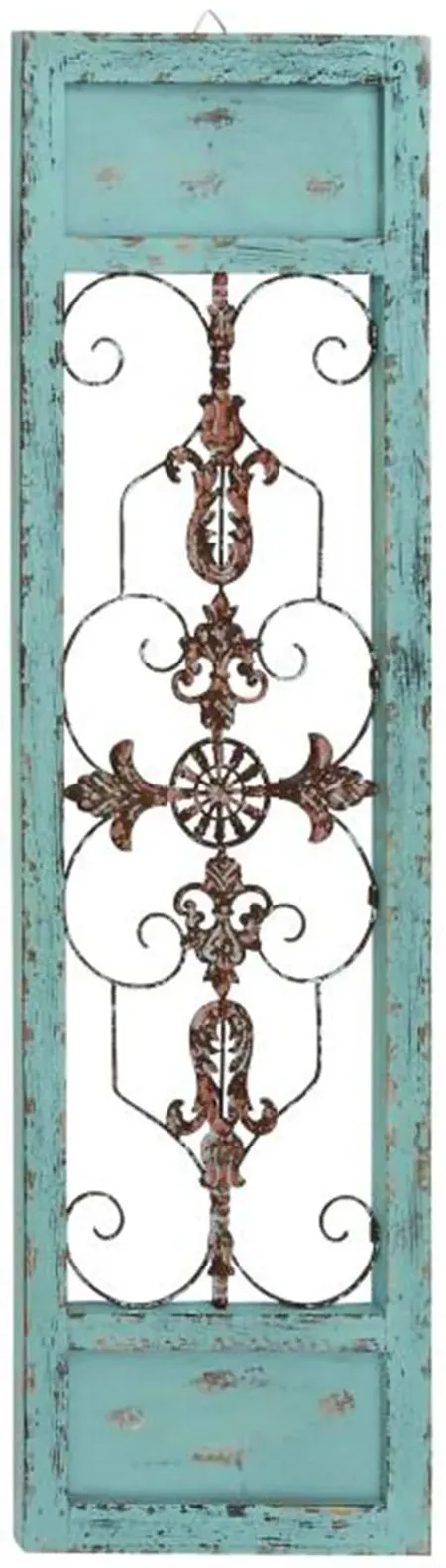 Wood and Metal Turquoise Wall Décor Panel 14"W x 47"H