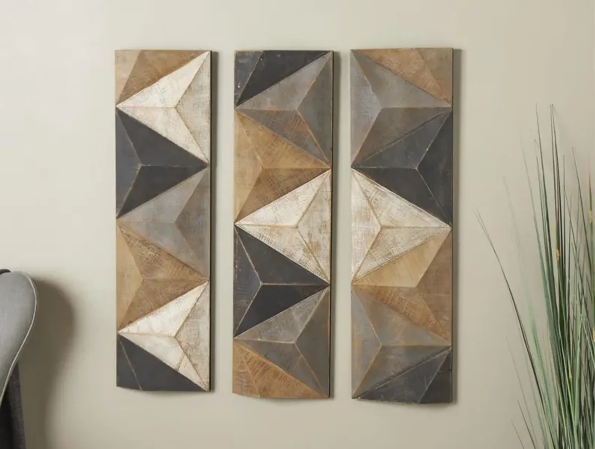 Set of 3 Black, Grey, Cream, and Brown Tri-Dimensional Panels 11"W x 36"H