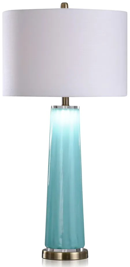 Ocean Blue Glass Table Lamp With Nightlight 34"H