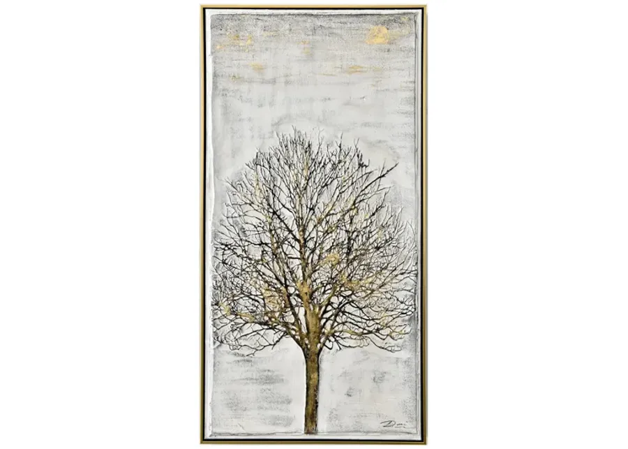 Black and Gold Tree Framed Canvas 25"W x 48"H