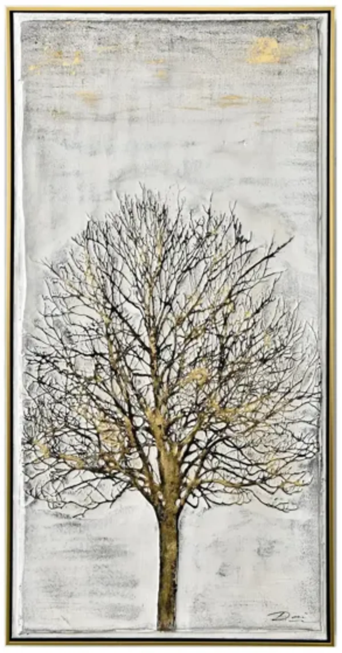 Black and Gold Tree Framed Canvas 25"W x 48"H