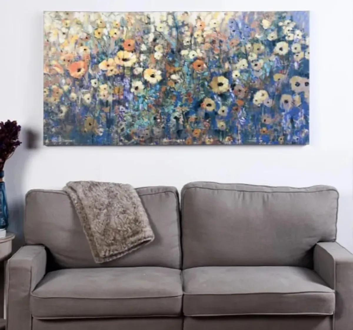 Blue, Purple, and Cream Flowers Canvas 30"W x 60"H