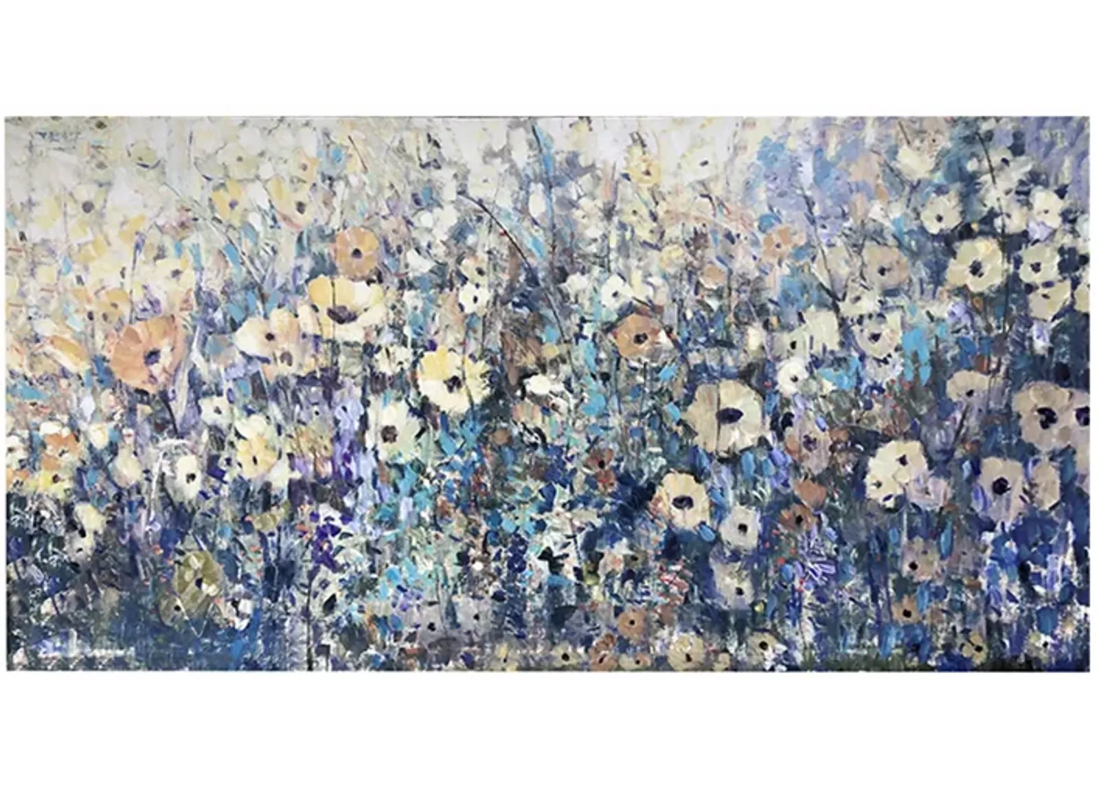 Blue, Purple, and Cream Flowers Canvas 30"W x 60"H