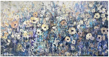 Blue, Purple, and Cream Flowers Canvas 30"W x 60"H