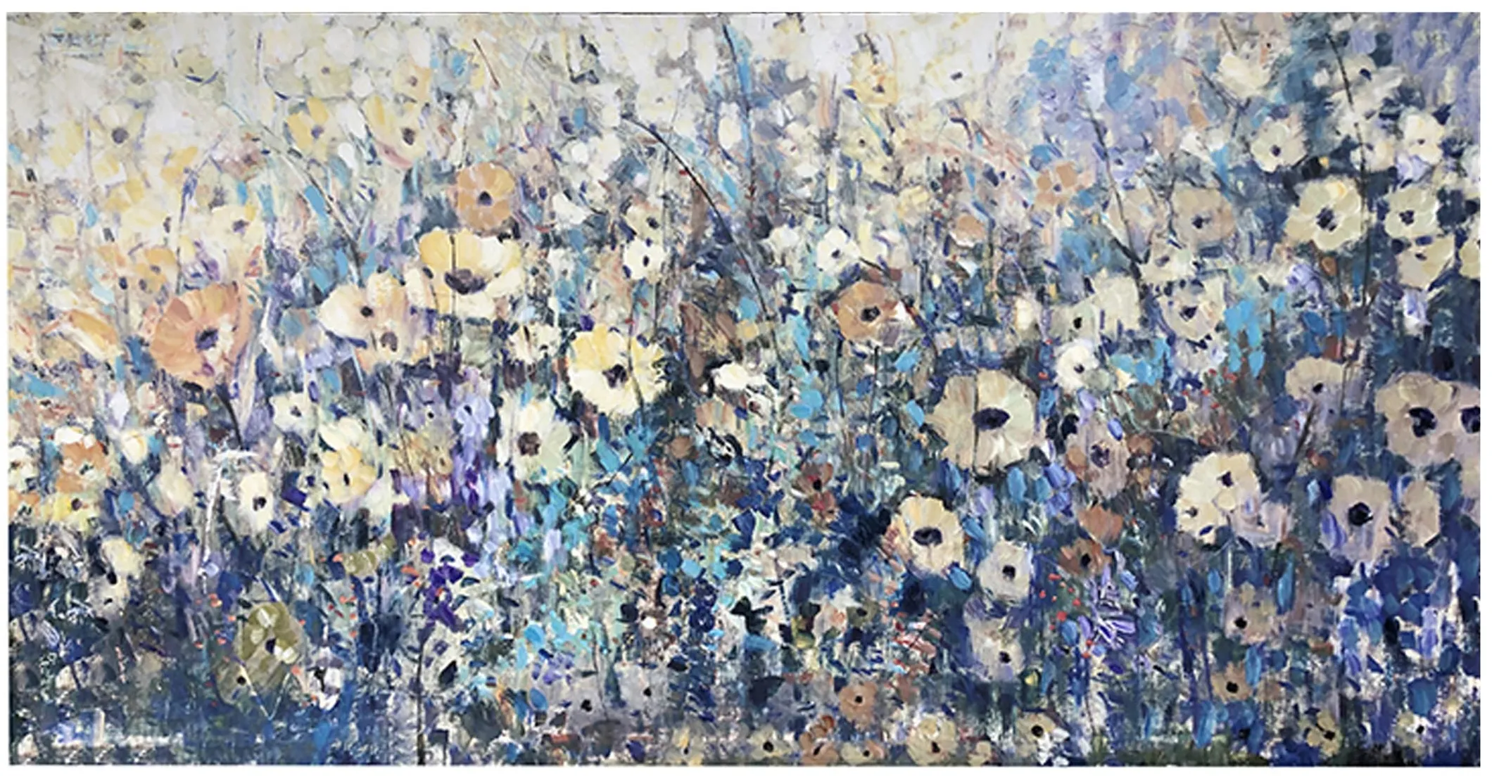 Blue, Purple, and Cream Flowers Canvas 30"W x 60"H